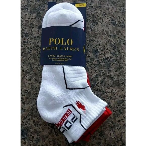 Polo Ralph Lauren Mens Classic Sport Racing Print Socks White Red Asst Sz 10-13 - Picture 2 of 10